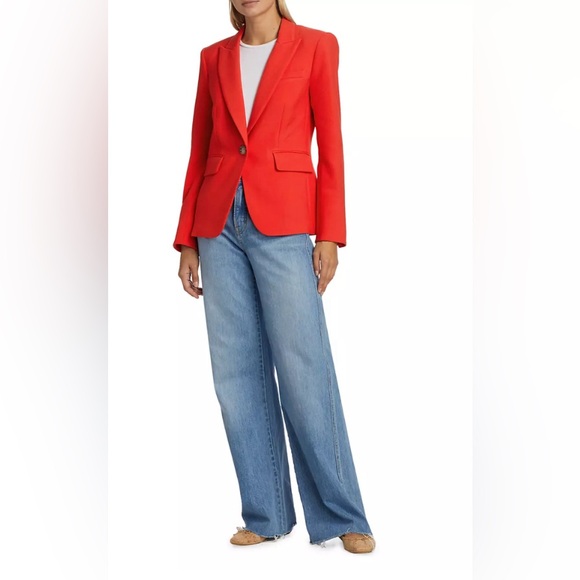 🔖 Veronica Beard Crepe Cutaway Dickey Jacket Flame Red Orange - Picture 8 of 8